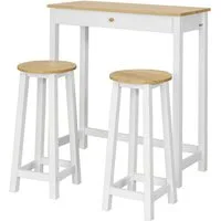 SoBuy Bartisch FWT50, Essgruppe, Esstisch Set 3-teilig Bartisch mit 2 Stühlen, Stehtisch, Bistrotisch mit 2 Hockern, Küchentisch Set Esszimmer Balkon