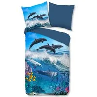 ESPiCO Kinderbettwäsche Delfine Blau Trendy Bedding, Renforcé, 2 teilig, Korallen, Fische, Wellen