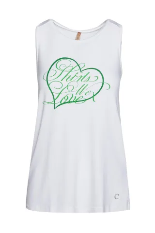 Racer Back Print Top in Weiß Viskose Elastan
