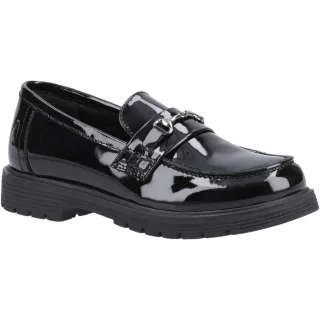 Hush Puppies Lydia Patent Senior Mädchenschwarze Slipper Aus Leder