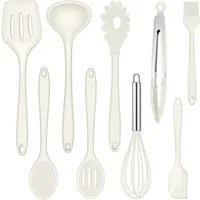 LuxusKollektion Kochbesteck-Set Küchenhelfer Silikon 9tlg Pfannenwender Grillzange antihaft Weiß