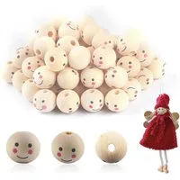 TUWENA Bastelperlen 60 Stück Holzperlen mit Gesicht, 20mm Natürliche Rund Kugel mit Loch, (60-tlg), DIY Holzkugeln Basteln Für DIY Puppenkopf, Schlüsselanhänger, Handwerk