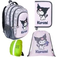 GOLDKIDS Schulranzen für Jungen und Mädchen, 4er-Set - (Schul-Rucksack für Kinder mit Federmäppchen -, Schuhbeutel und Regenschutz), - Kuromi Motiv
