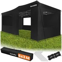 tectake Pavillon Aluminium Faltpavillon, 6 x 3 m, wasserdicht, mit Tragetasche, mit 6 Seitenteilen, (Partyzelt Viola, in schwarz), 6 Seitenteile, mit Reißverschlusszugang und 3 Fenstern, mit UV-Schutz