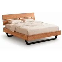 Liadomo Bettgestell Bologna, Bett, Doppelbett, Massive Eiche oder Akazie (Liegefläche 140 x 200, 160 x 200, 180 x 200 cm), Holzkopfteil, Industrial-Look, mit Metallkufen schwarz