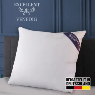 Excellent 3-Kammer-Kopfkissen "Venedig, Kissenparade1 tlg. oder 2 tlg. 40x40-80x80 cm" Füllung: weisseneueDaunenKlasseI100DaunenAussenweisseneueFedernKlasseI100FedernInnen 1 Stk. tlg. hergestellt in Deutschland