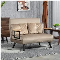 HOMCOM Schlafsofa 4 in 1 2 Sitzer Sofa Schlafcouch mit Samtoptik, Lendenkissen, Klappbett 1 Teile, mit Verstellbarer Rückenlehne, Blau