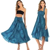 MOPUEA Sommerrock Maxirock Chiffon Bohemien Verstellbares Kleid Urlaub Strandkleider (Ethnischer Stil Blumenmuster, 1-tlg., Two Way to Wear Weich Dünn Cool Atmungsaktiv Sommerrock) Damen Halter Rock Langer Rock A-Linien Asymmetrien Strandrock