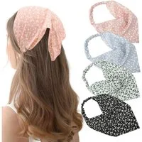 Zaewry Stirnband 5 Stück Boho Damen Blumen Stirnbänder Dreieck Kopftüchern (Chiffon Bandanas Süßes Turban Haarbänder, 5-St) Elastische Haarschal Kopfzubehör für Frauen und Mädchen