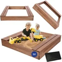 Modo24 Sandkasten Sandkasten mit Sitzbänken, Holzsandkasten, Gartenspielzeug, für Kinder, Sandkasten für Garten, Outdoor Sandkasten mit Bänken