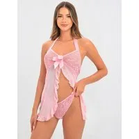 Elegant Love Babydollkleid Lingerie mit Spitze & Schleife – Damen Reizwäsche-Set (Set, 2-tlg., mit Slip) Sexy Negligé – Nachthemd, Nachtwäsche & Schlafkleid