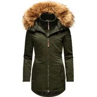 Marikoo Wintermantel Sanakoo schicker Damen Kurzmantel mit Kunstfellkapuze