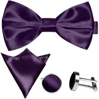 GASSANI Fliege Hochzeitsfliege, Herren-Schleife Kavalierstuch, Hochzeit Bräutigam (Set, 3-St., Manschettenknöpfe, mit Einstecktuch, Fliegenset) Uni, Seide-Touch-Finish, Vor-Gebunden Verstellbar