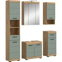 welltime Badmöbel-Set SIENA, 5 teilig, inklusive LED Beleuchtung, bestehend aus:, (Set, 5-St., TOPSELLER), Hochschrank, WBU, Spiegelschrank, Unterschrank, Hängeschrank
