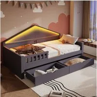 REDOM Kinderbett mit LED-Lichtleiste & geräumigen Schubladen (Einzelbett Stauraumbett, 90×200 cm), ohne Matratze