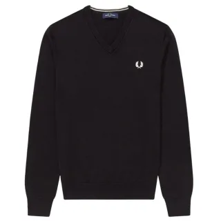 Fred Perry Klassischer Schwarzer Pullover Mit V-ausschnitt