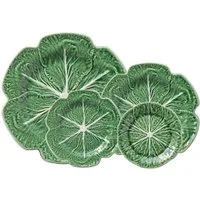 Quality Elegance Teller-Set Luxus Porzellan Tafelset 4-tlg Grün Blatt Design (4-tlg), 1 Personen, 33cm,26,8cm,21,7cm,16,5cm