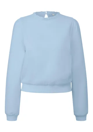Q/S designed by - Sweatshirt mit Rüschenkragen und Ballonärmeln blau - Gr. - XS