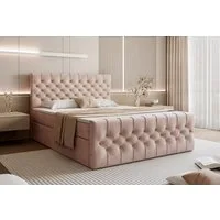 Goldstoff Boxspringbett TAURIEL mit Federkernmatratze & Topper, zwei Bettkästen (von 120 bis 200x200 cm), modernes Doppelbett aus Velvet Stoff mit edlem Kopfteil