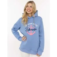 Zwillingsherz Hoodie "Beach Home" Motiv „Am Strand bin ich zu Hause“, Anker, Kapuze mit Kordel