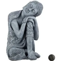 relaxdays Buddhafigur Buddha Figur geneigter Kopf 60 cm, Hellgrau
