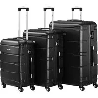 Zelsius Kofferset Koffer Set 3 Stück, Schwarz, ABS Hartschalenkoffer mit Zahlenschloss, 4 Rollen, (Set, 3 teiliges Kofferset)