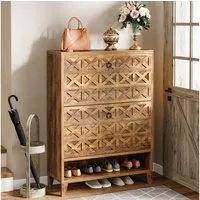 Tribesigns Schuhschrank mit 2 Klapptüren für 20 Paar Schuhe 80x24x110cm Braun
