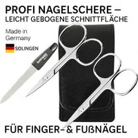 EloModa Nagelschere Solingen Nagelschere 2er Set mit Lederetui & Nagelfeile 9 cm Made in, (3-tlg), gebogener Schnittfläche
