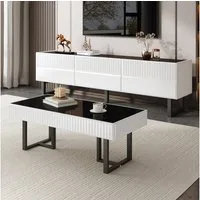 STILVORA Schrank-Set mit Beine,Wohnzimmertisch Sofatisch mit Eisengestell,schwarz&weiß, (Packung, 1-St., Couchtisch mit stabilem Gestell), Klassisches Schwarz-Weiß-Design, geräumiger Desktop