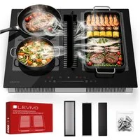 Levivo Induktions-Kochfeld Induktionskochfeld 60 cm mit 531 m³/h Dunstabzug, 9 Stufen & Booster, Touch-Control, Timer, Bridge Funktion, 7270 W