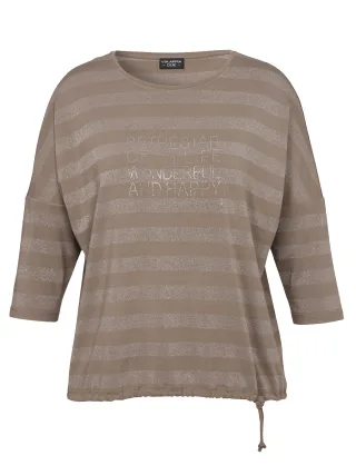 VIA APPIA DUE - T-Shirt Rundhals 3/4 Arm Ringel Motiv mokka multicolor - Gr. - 44