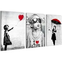 Novart Bild Wandbilder Set Banksy Style Collage - 3 Bilder Wohnzimmer Streetart, Kinder, made in Germany