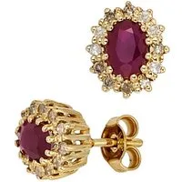 JOBO Paar Ohrstecker Ohrringe mit Rubin und 24 Diamanten, 585 Gold