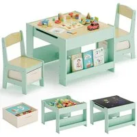 TLGREEN Kindersitzgruppe 3-in-1 Multifunktional mit Whiteboard & Kreidetafel, (Maltisch & Schreibtisch mit Großen Stauraum & Buchständer, Spieltisch für Lego Kinderzimmer), Klappbar, Sicher, für Jungen Mädchen ab 3-6 Jahren