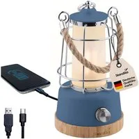 Skandika LED Gartenleuchte Campinglampe Kiruna aufladbar mit Powerbank 5000 mAh, USB, Retro Outdoor Lampe, stufenlos dimmbar, kabellos, 75h Leuchtzeit, Akku