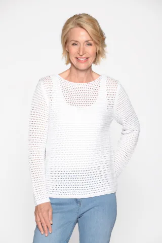 CLARINA - Rdh.-Pullover, 1/1 Arm, uni weiss - Gr. - 40