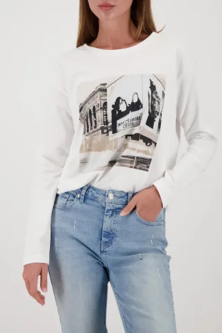 monari - Langarmshirt mit City-Druck off-white - Gr. - 42
