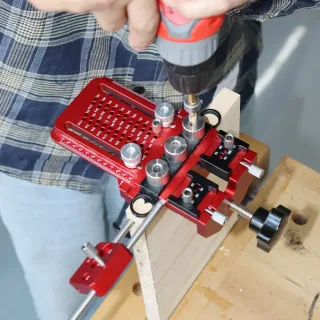 ENJOYWOOD Doweling Jig Hole Puncher Drill Guide Tool with Metric and Imperial Scales Precise Alignment Slots