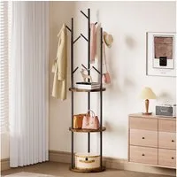 Yorbay Garderobenständer Kleiderständer aus Holz&Metalrahmen, Garderobe mit 9 Haken & 3 Ablagen, Freistehend, offen Standgarderobe in Baumform, 40x40x173cm