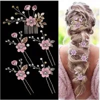 Bomiclss Haarspange 5 Stück Braut Haarnadeln Hochzeit mit Kristall & Perlen, Hochzeit Haarnadeln, Blumen Perlen Braut Haarschmuck