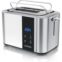 Arendo Toaster 2-Scheiben Edelstahl, Doppelwand, Krümelschublade, Brötchenaufsatz, 2 kurze Schlitze, für 2 Scheiben, 850 W, LED, Touchdisplay, 7 Bräunungsstufen, Auftau- & Aufwärmfunktion
