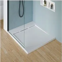 Bernstein Rechteckduschwanne New York, GFK mit Gel-Coat, Duschwanne 100x90cm Steinoptik Weiß matt flach ohne Ablauf