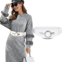 Zaewry Taillengürtel Vintage Stretchgürtel mit silberner Ring-Schließe Damen Hüftgürtel Breit Elastischer Taillengürtel