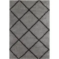 Vimoda Lederteppich Shaggy Hochflor Anthrazit, Rechteckig, Höhe: 30 mm, Rautemuster, Läufer Wohnzimmer in Grau Anthrazit