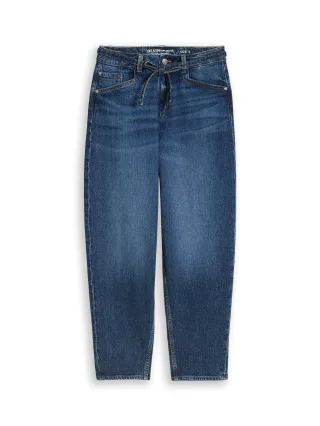 Denim Tom Tailor - TTADEA BARREL Jeans mit Gürtel used dark stone blue denim - Gr. - M