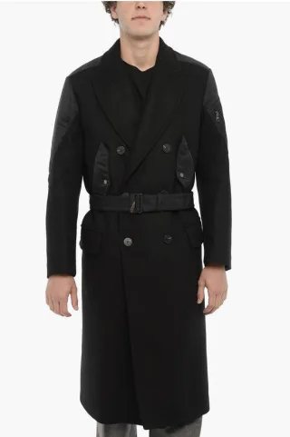 Slim Fit HYBRID Trenchcoat aus doppeltem Stoff mit Gürtel in Schwarz