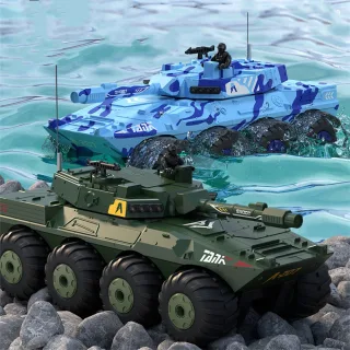HW Y1802 RTR 1/32 2.4G 8WD RC Car Tank Amphibious Waterproof 360° Rotation LED Light Radio Control Armored Vehicles Mode