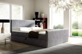 Boxspringbett Schlafzimmerbett ADRIEN 160x200cm in Stoff Fresh Silbergrau