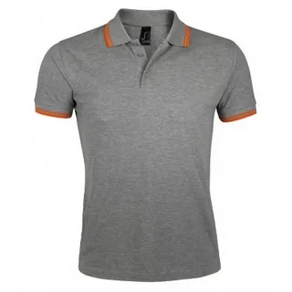 SOLS Mens Pasadena Tipped Short Sleeve Pique Polo Shirt (Grau meliert/Orange)