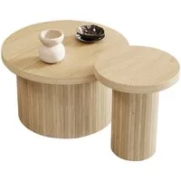 KLAM HOME Couchtisch doppelter runder Tisch Beistelltisch aus Naturholzlatten (2-St, täglich als Couchtisch, Beistelltisch verwendet), 66 x 66 x 40 + 40 x 40 x 46 cm, multifunktionaler Wohnzimmertisch